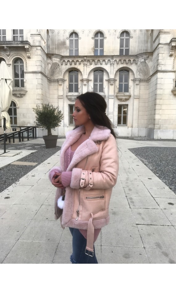 Veste pilote rose en imitation fourrure