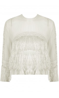 Top white with tulle with fringes