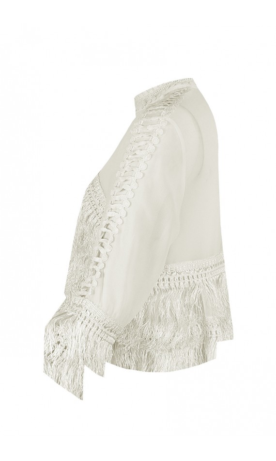 Top blanc à tulle avec franges