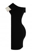 Black skin-tight dress with collar boat and buttons pressure