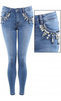 Jean skinny bleu à perles