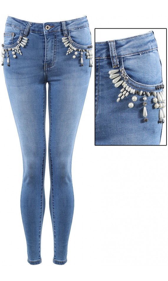 Jeans skinny blue in pearls