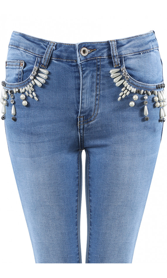 Jeans skinny blue in pearls