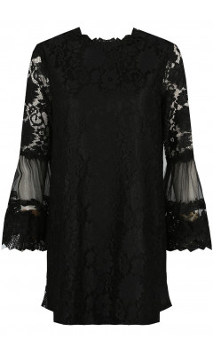 Black straight dress in lace with flowers