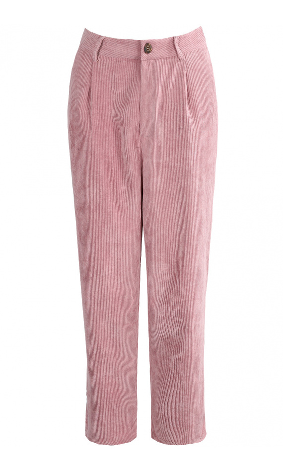 Pantalon droit en velours côtelé rose