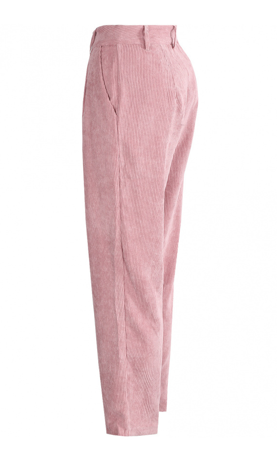 Pantalon droit en velours côtelé rose