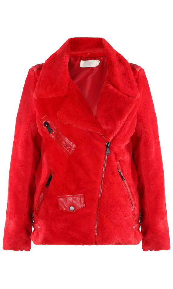 Veste rouge fausse fourrure