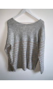 Pull gris col V avec traits lurex