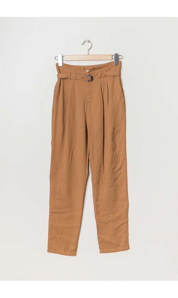 Pantalon cigarette camel à ceinture