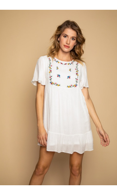 Short white dress with ruffles