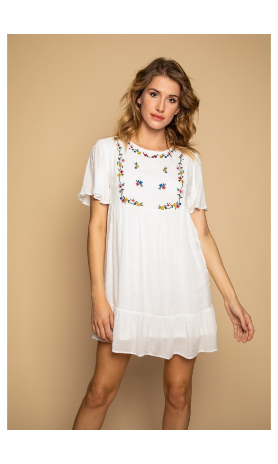 Short white dress with ruffles