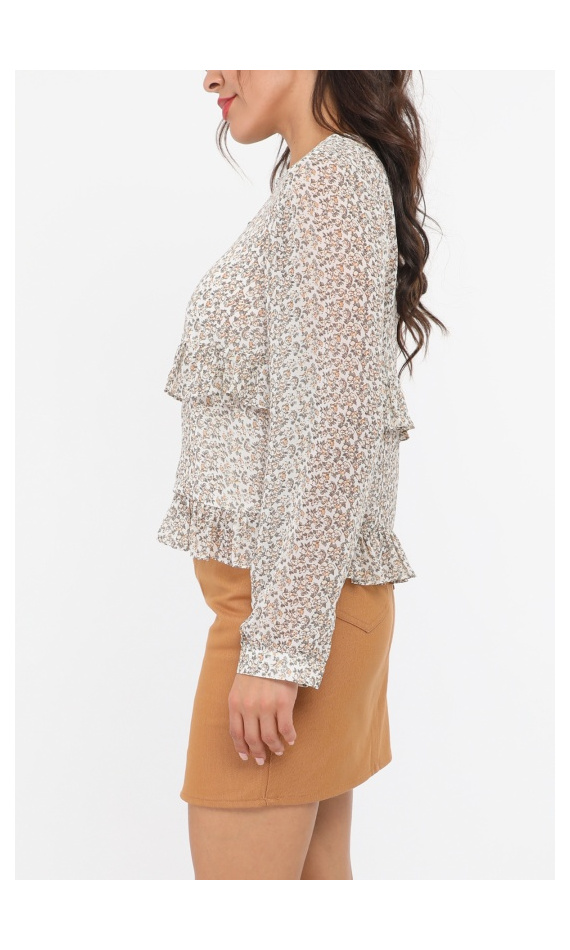 Printed long-sleeved blouse