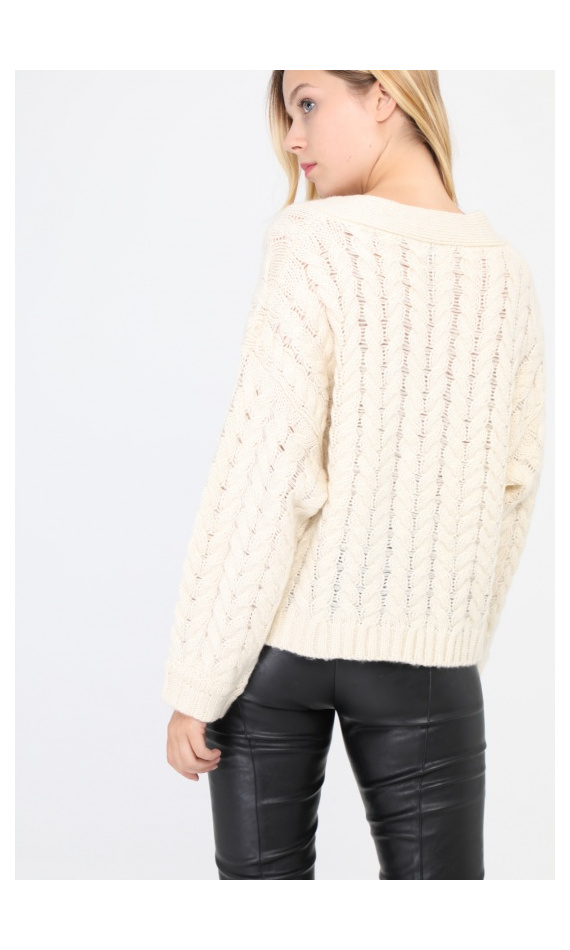 Beige braided knit cardigan