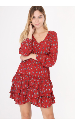 Robe manches longues à fleurs avec volants