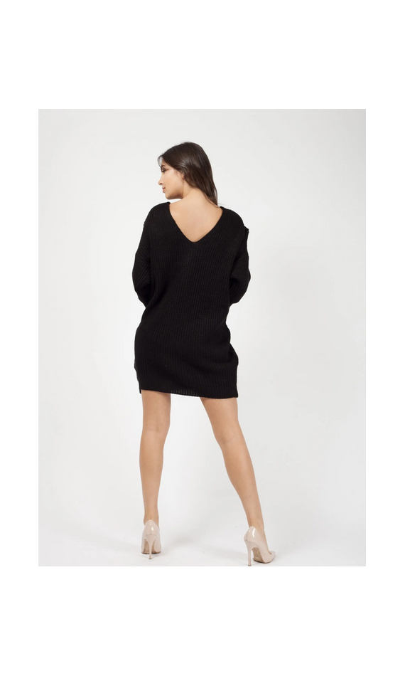 Robe pull noir en maille à noeud