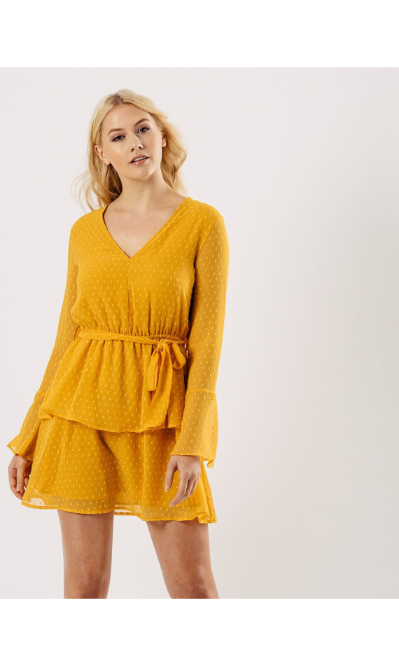 Robe à froufrous jaune à pois