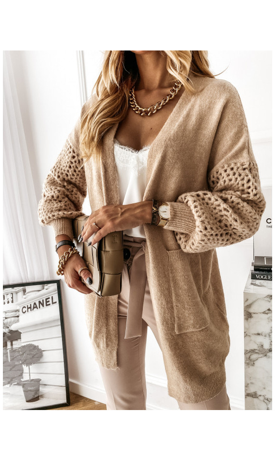 Cardigan à manches en filet taupe