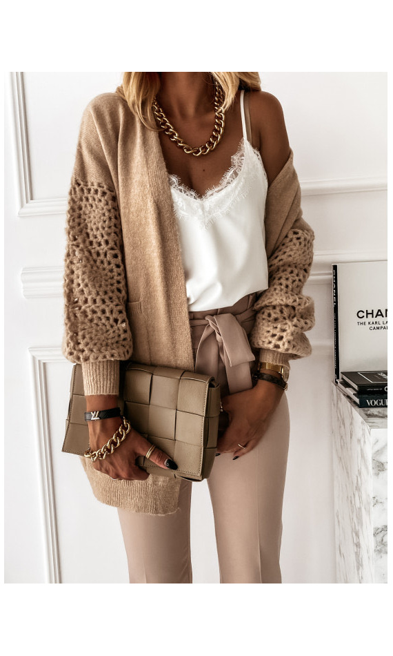 Cardigan à manches en filet taupe