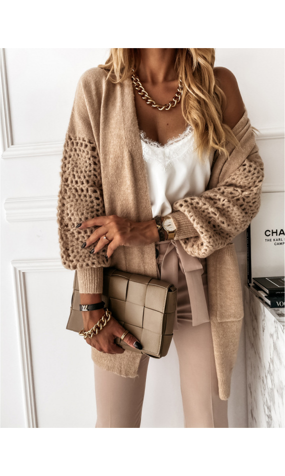 Cardigan à manches en filet taupe