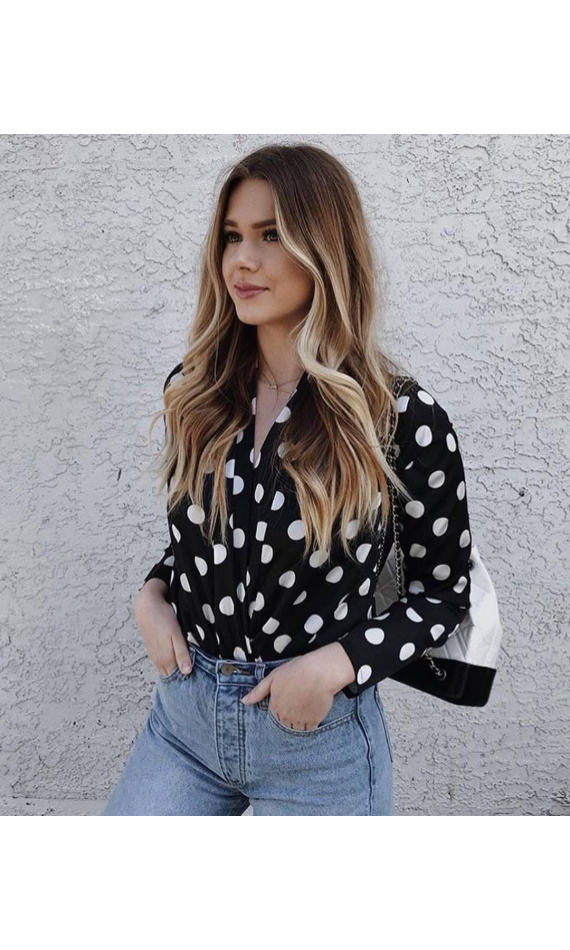 Polka-dot black bodysuit