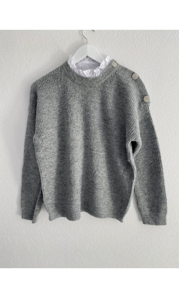 Pull gris avec insert de chemisier