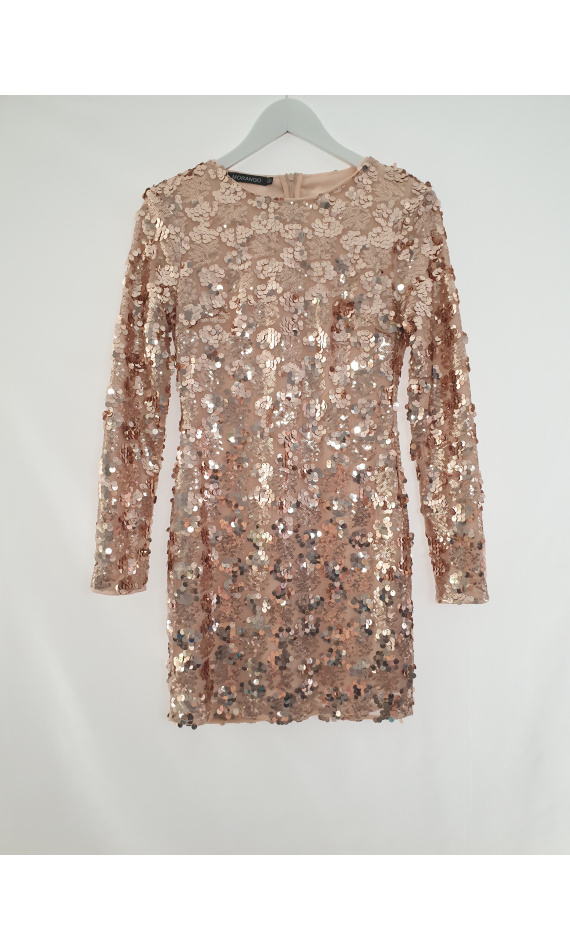 Robe sequin manche longue moulante nude, idéale soirée