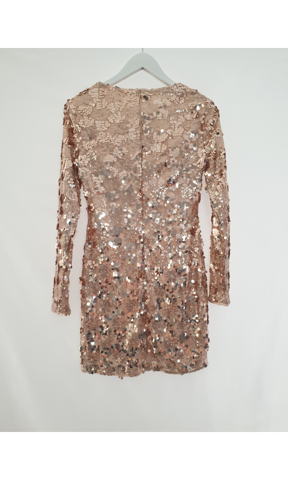 Robe sequin manche longue moulante nude, idéale soirée