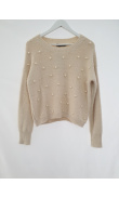 Pull tricoté beige à perle