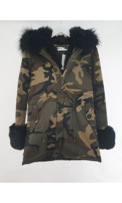 Parka fausse fourrure à imprimé camouflage