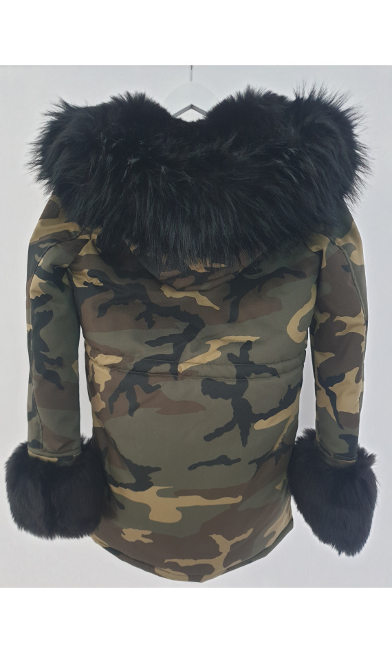 Parka fausse fourrure à imprimé camouflage